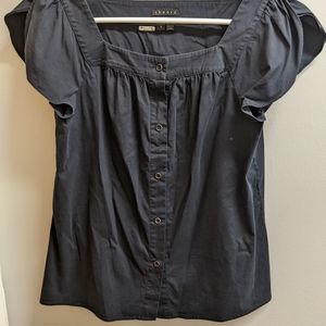 Theory Kamia Luxe Navy Button-up Sleeveless Blouse Size Small